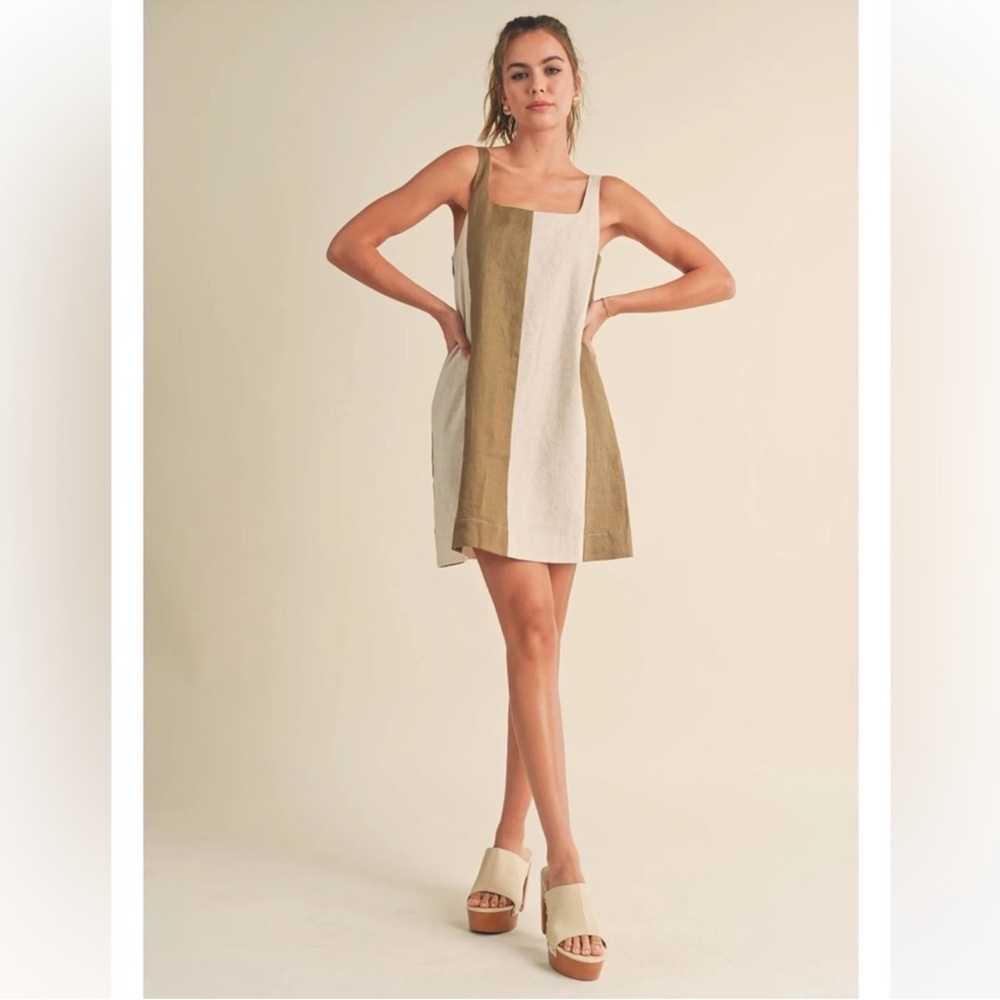 Nico Color block Linen Mini Dress